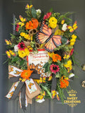 Summer Butterfly Wreath, Big Floral Wreath, Wreath For Mom, Mothers Day Gift Sunflower