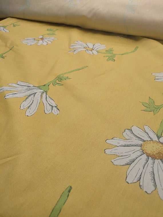 Suburban Fabric Brand Deadstock Yellow White Floral Cotton By The Yard Flowering Plants