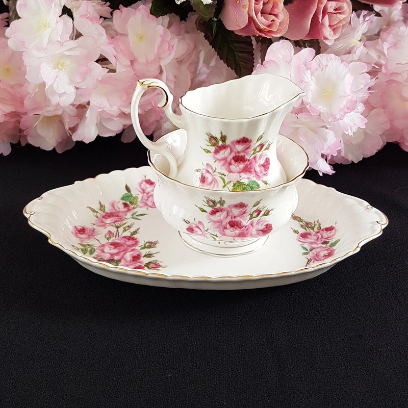 Vintage Royal Albert Pink Carnations Bone China Cream Sugar and Tray Set Carnation