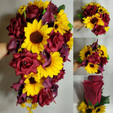 Burgundy Rose Calla Lily Sunflower Bridal Wedding Bouquet Accessories Bouquet