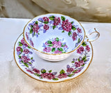 Vintage Royal Grafton Pink Hydrangea Teacup & Saucer Wide Mouth Gold England WOW Hydrangea