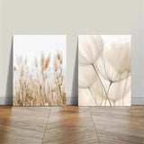 Set of 2 Neutral Dandelion And Pampas Grass Botanical Wall Art Canvas Unframed Pampas Grass