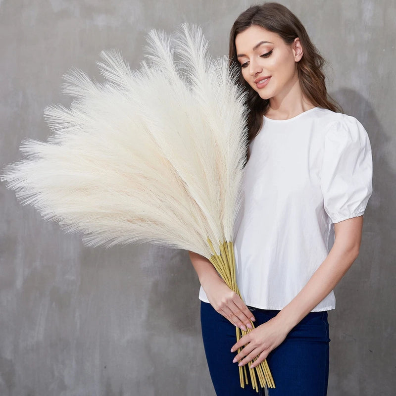 Qubitful Faux Pampas Grass, 9 PCS 37''/3.1FT Tall Fluffy Fake Pompas Floral, ... Pampas Grass