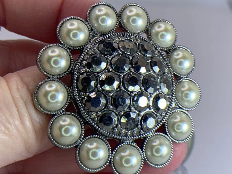 Flower Sunflower Marcasite Rhinestones Pearls Vintage Silver Brooch Pin M-1043 Sunflower
