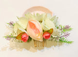 1 Pc Artificial Silk Flower Bridal Hair Comb W pink Rose & White Hydrangea Hydrangea