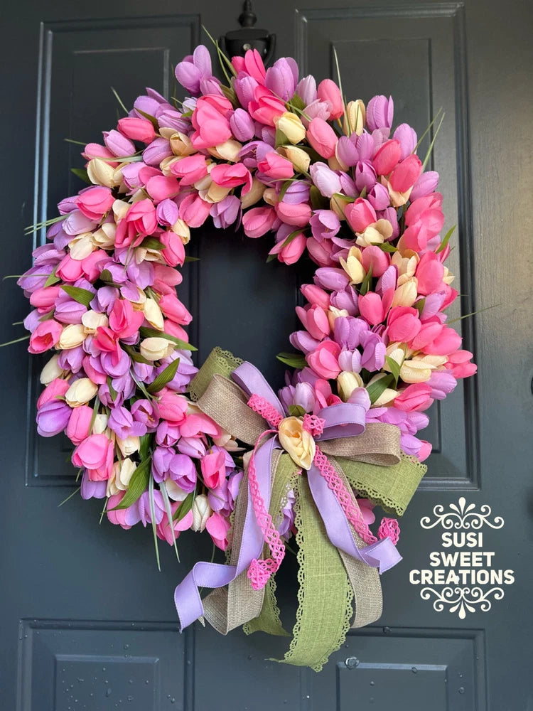 Tulip Wreath, Wreath For Mom, New Home Gift, Tulip Lover Sunflower