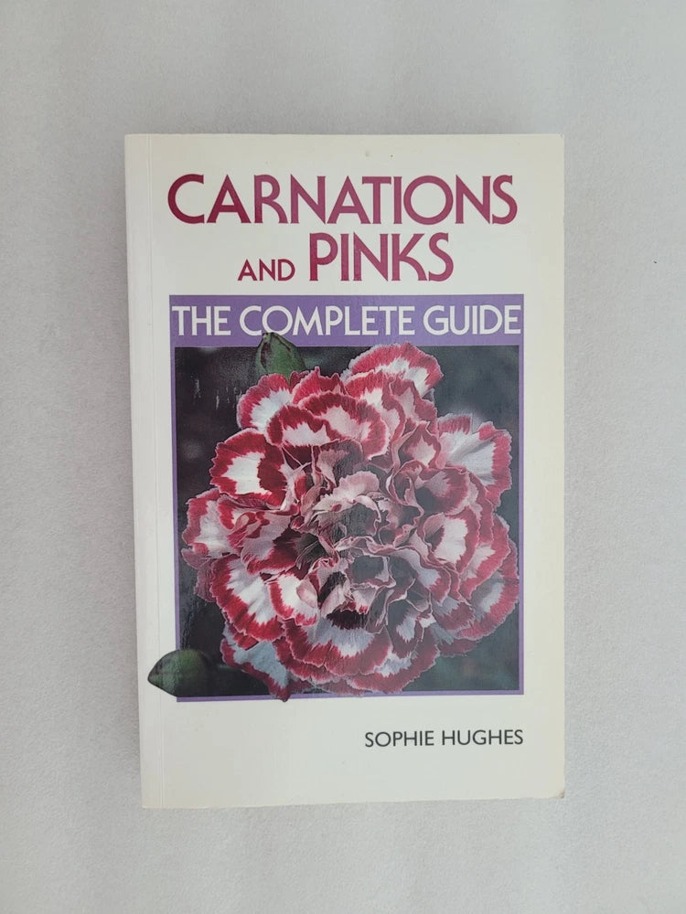 Paperback guide book with cream cover, red-white carnation, 'Carnations and Pinks'