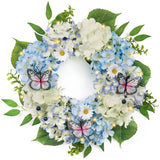 Spring Wreaths for Front Door with Lights, Silk Blue White Hydrangeas Floral ... Hydrangea