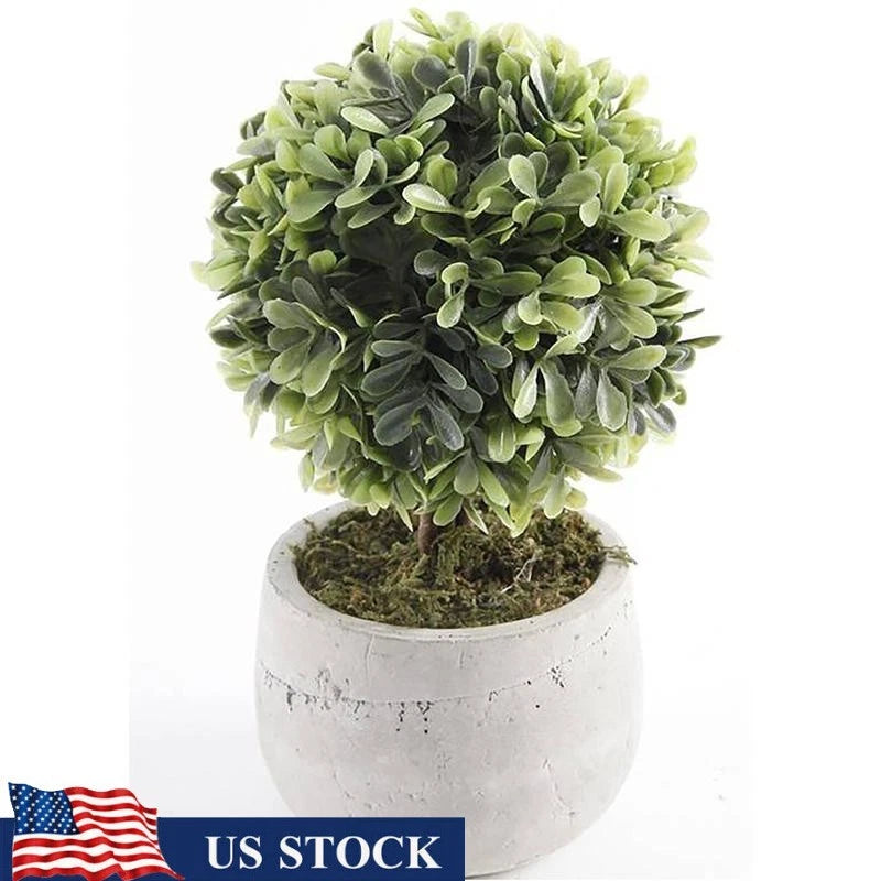 Artificial Mini Boxwood Topiary Plant in Cement Planter Indoor Home Decor New Green Plant