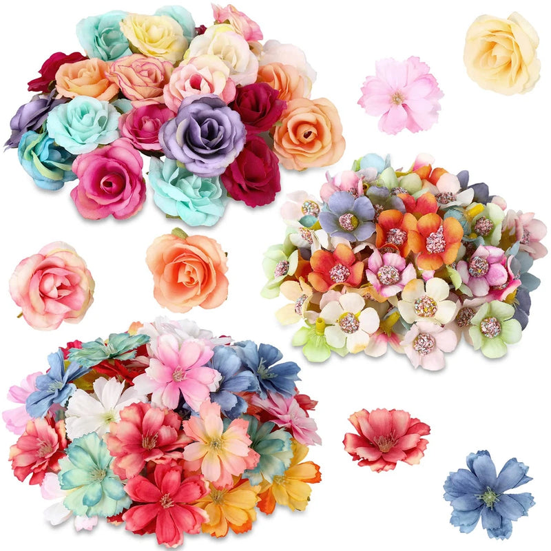 160 Pcs Faux Flower Heads Mini Artificial Flower Heads Fake Peony Daisy Rose ... Peony