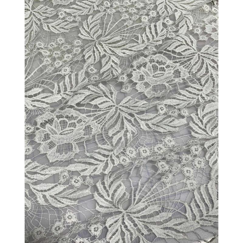 Ivory Leafy Floral - Schiffli Lace Fabric Flowering Plants