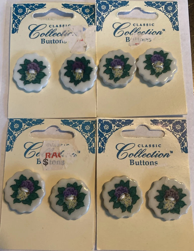 Westrim 7/8Ó Purple Hydrangea Flower Ceramic 2 Hole Buttons Lot/4 Button Cards Hydrangea