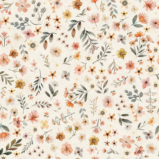QT Fabrics Hedgehugs by Morris Creative Group 31416 E Cream Floral Toss Cotton Flowering Plants