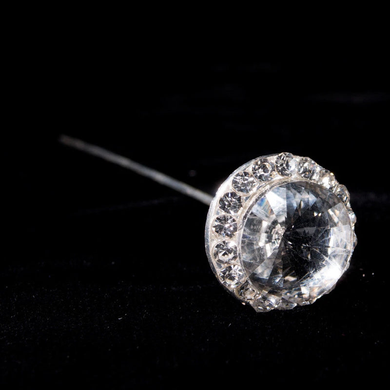 Bridal rhinestone bouquet pick pin with round crystal-studded head