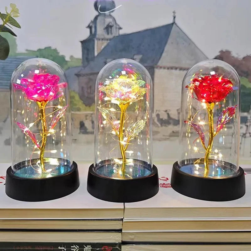 Girlfriend Eternal Rose LED Light Foil Flower In Glass for Valentines Day Gift Roses