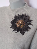 Trendy flower brooch in mocha mousse colour Leather sunflower brooch Sunflower
