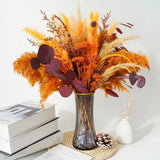Dried Pampas Grass Bouquet 17" Orange Sorghum Eucalyptus Wedding Farmhouse Pampas Grass