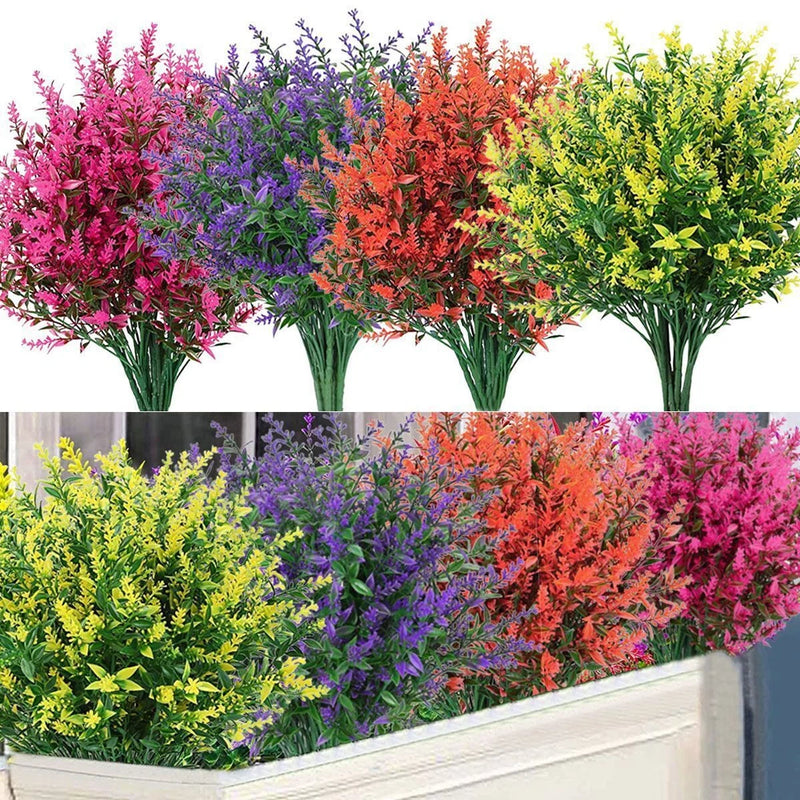 Artificial plastic flower bundles with mixed-color rose-like blooms