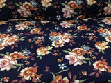 Double Brushed DTY Floral Spandex Stretch Apparel Fabric Navy Orange Mauve M211 Flowering Plants