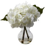 13" BLOOMING WHITE HYDRANGEA ARTIFICIAL SILK FLORAL FLOWER ARRANGEMENT w/ VASE Hydrangea