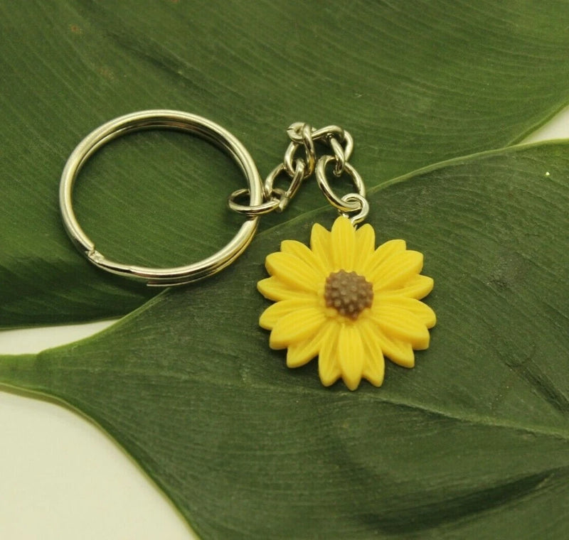 YELLOW FLOWER KEYCHAIN Car Keys Mini Aussie Cute Adorable Floral Daisy Sunflower Sunflower