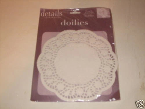 Round white lace paper doily with scalloped, floral pattern edge