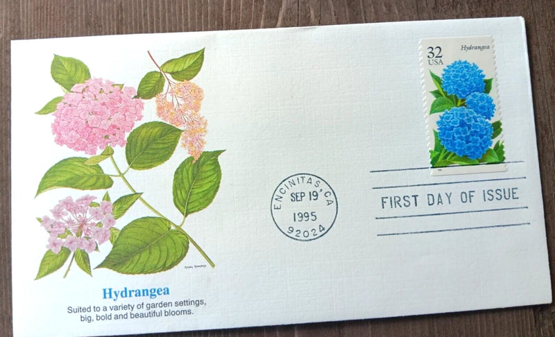HYDRANGEA GARDEN FLOWER  FLEETWOOD CACHET 1995   FDC VF UNADDRESSED Hydrangea