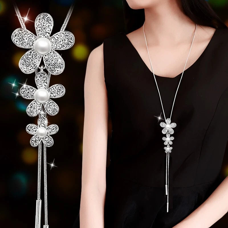 925 Silver Plated Tassel Drop Long Chain Flower Twist Necklace Jewellery Gift Sunflower