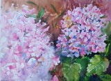 Hydrangeas Blossom Watercolor Painting Original Floral Art Pink Flowers 9x12 In Hydrangea