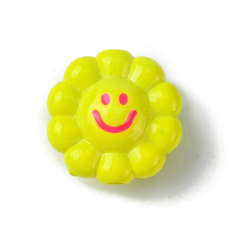 30 pcs Smiling Sunflower Acrylic Beads Yellow Flower with Happy Face Beads fo... Sunflower
