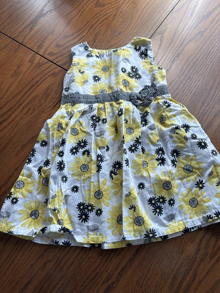 VTG Babies R Us Girls 3T Sunflower Flower Theme Dress Yellow Black Sunflower