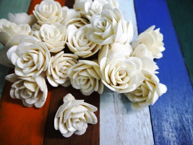 Cream sola wood rose flowers for diffuser, small 3.5 cm craft blooms