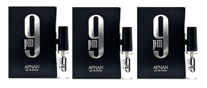 3x Afnan 9 PM Men Sample Vial 0.09 oz 3 ml Eau De Parfum Spray On Card EDP
