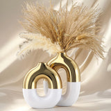 White and Gold Ceramic Vase Set Home Decor,Round Donut Vase for Pampas Grass ... Pampas Grass