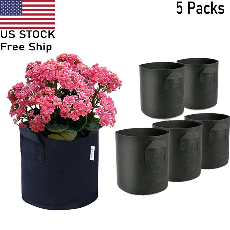 5-Pack Planting Growing Bags Thickened Nonwoven Fabric Pot Nursery Soil Garden Garden Plants