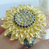 Charming Cocktail Sunflower Ring Green Black Rhinestone Crystal RR319C3 Sunflower