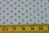 By 1/2 Yd, Vintage, Pink & Blue Calico on Off-White Poly-Cotton, B1669 Flowering Plants