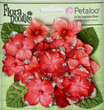 Hydrangeas RED 22 flower & leaf mix VELVET GLITTER 20-30mm Petaloo HYD OAF Hydrangea
