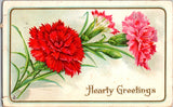 Postcard Hearty Greetings Carnations Clove Pinks Light Embossing PM 1913 Carnation