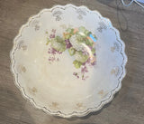 STEUBENVILLE BOWL GOLD RIM Green Hydrangea & Purple Flowers 10.5 X 2.75 Vintage Hydrangea