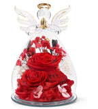 Glass Angel Figurines Real FlowersRed (Rose, Austin, Baby's Breath, Hydrangea Hydrangea