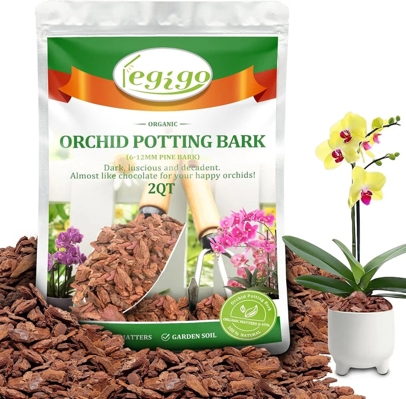 Organic orchid potting bark potting mix, 2 qt bag with brown bark pieces