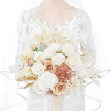 Artificial Rose Bridal Bouquet Ribbon Beaded Wedding Handheld Prop Decoration Bouquet