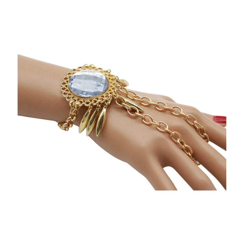 Women Gold Metal Hand Chain Sun Flower Bracelet Connected Ring Adjustable Size Sunflower