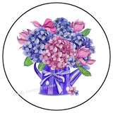 30 PINK BLUE HYDRANGEA WATERING CAN ENVELOPE SEALS LABELS STICKERS FAVOR 1.5" Hydrangea