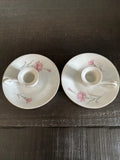 Vintage Pair Royal Court Fine China Candleholders w Handles Carnations Taper EUC Carnation