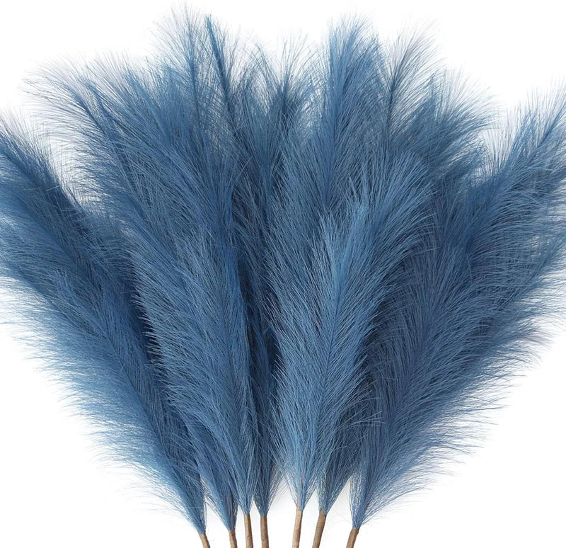7-Pcs 38"/3.1FT Blue Pampas Grass Large Tall Fluffy Artificial Fake Flower Bo... Pampas Grass