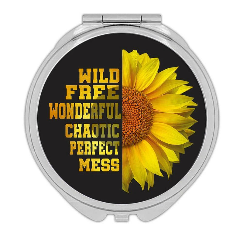 Gift Compact Mirror : Sunflower Wild Free Perfect Flower Floral Yellow Decor Sunflower