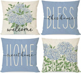 Blue Hydrangea Throw Pillow Covers 18X18 Inch Bless This Home Sweet Home Flower Hydrangea