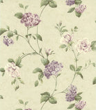 Wallpaper Designer Hydrangea & Rose Glenmont Floral Vine Lavender Green on Faux Hydrangea